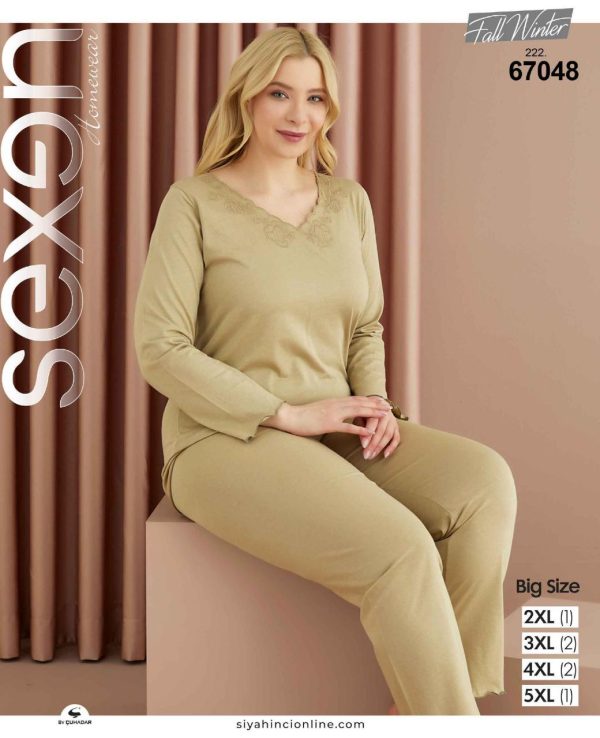 ست راحتی سایز بزرگ زنانه رنگ خردلی