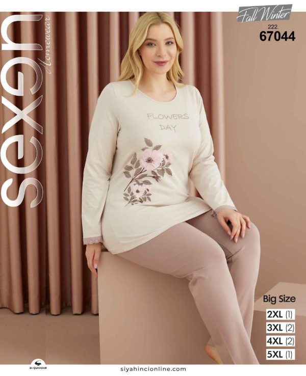 ست راحتی سایز بزرگ زنانه طرح گل نسترن