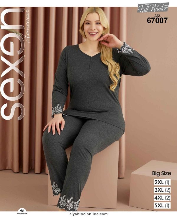 ست راحتی سایز بزرگ زنانه طرح گلدوزی