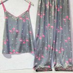 تاپ و شلوار ساتن زنانه کد3-9517 طرح فلامینگو
