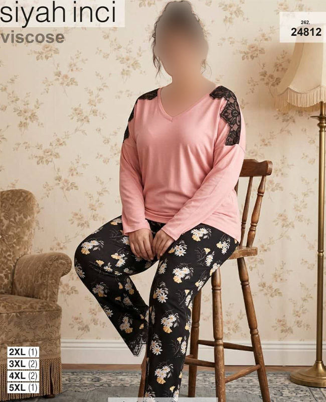 بلوز و شلوار بیگ سایز siyah inci کد 24812 بلوز و شلوار بیگ سایز siyah inci کد 24812
