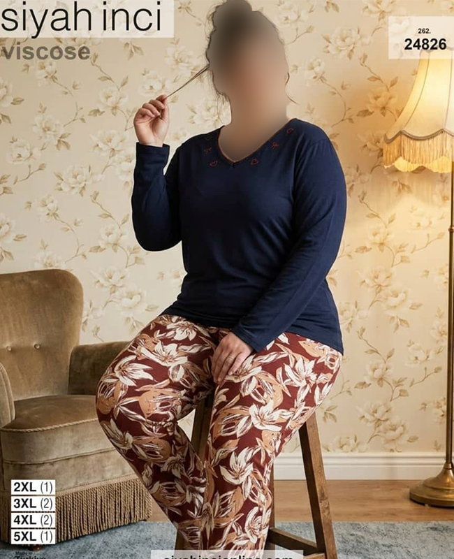 بلوز و شلوار بیگ سایز siyah inci کد 24826 بلوز و شلوار بیگ سایز siyah inci کد 24826