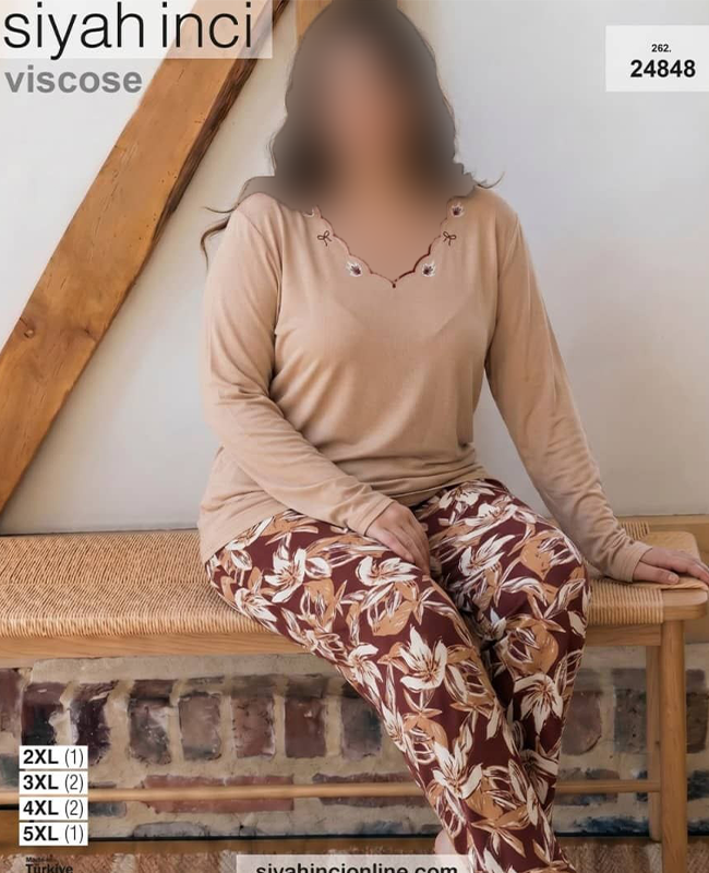 بلوز و شلوار بیگ سایز siyah inci کد 24848 بلوز و شلوار بیگ سایز siyah inci کد 24848