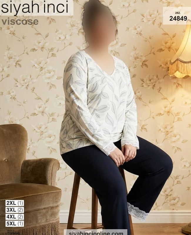 بلوز و شلوار بیگ سایز siyah inci کد 24849 بلوز و شلوار بیگ سایز siyah inci کد 24849