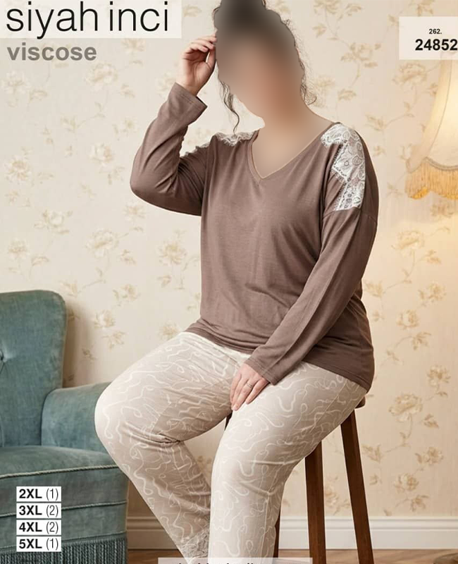 بلوز و شلوار بیگ سایز siyah inci کد 24852 بلوز و شلوار بیگ سایز siyah inci کد 24852