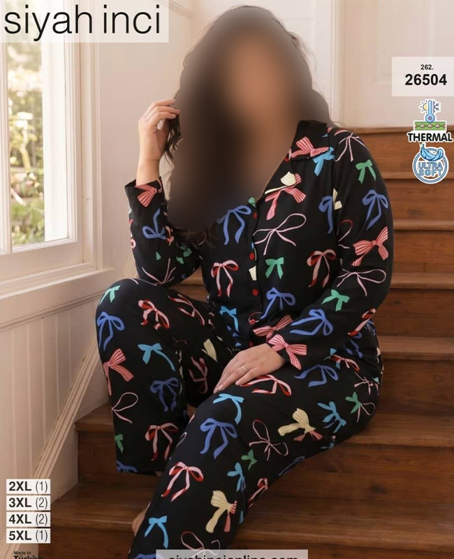 ست پیژامه بیگ سایز siyah inci کد 26504 ست پیژامه بیگ سایز siyah inci کد 26504