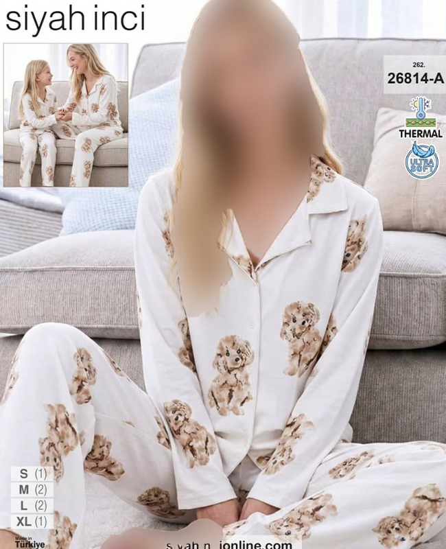 ست پیژامه سایز نرمال siyah inci کد 26814-a